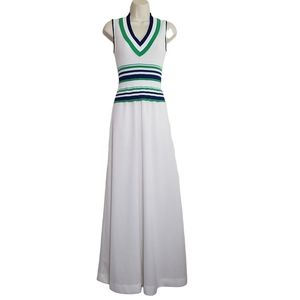 Vintage Giamo Long Knit White and Green Dress